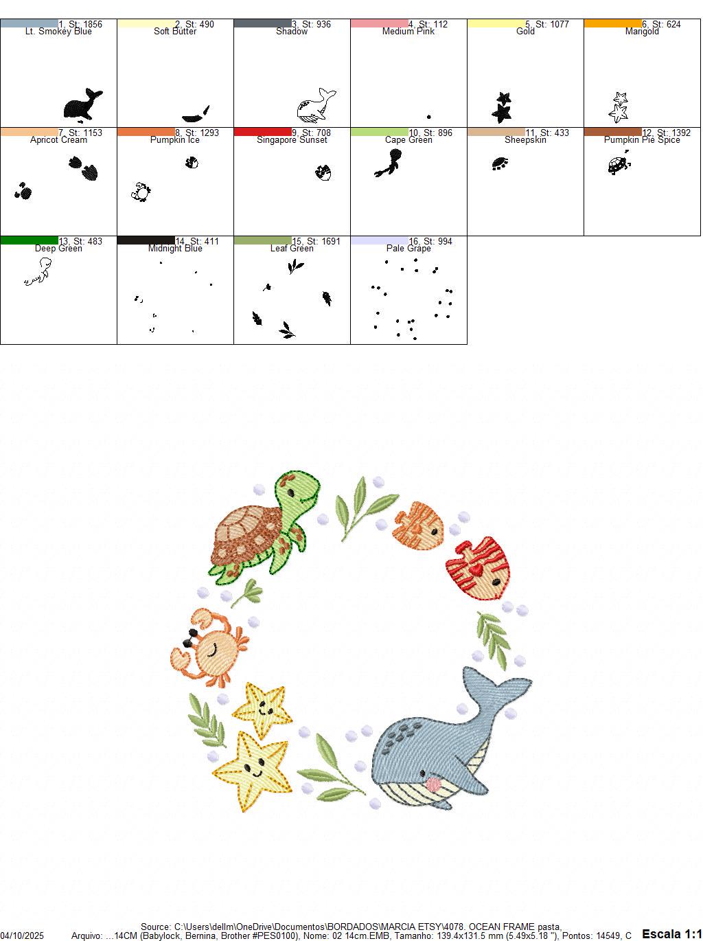 Sea animals monogram frame embroidery design - Whale Turlte fishes crab and star machine embroidery pattern - Ocean coral - Instant download