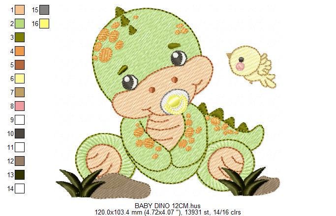 Dinosaur embroidery designs - Baby Boy Dino machine embroidery pattern - Brontosaurus with pacifier - instant digital download pes jef dst
