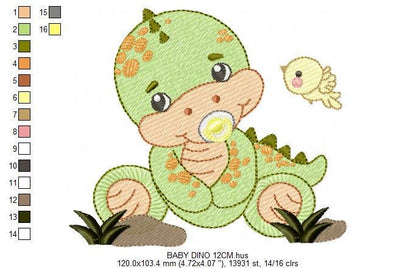 Dinosaur embroidery designs - Baby Boy Dino machine embroidery pattern - Brontosaurus with pacifier - instant digital download pes jef dst