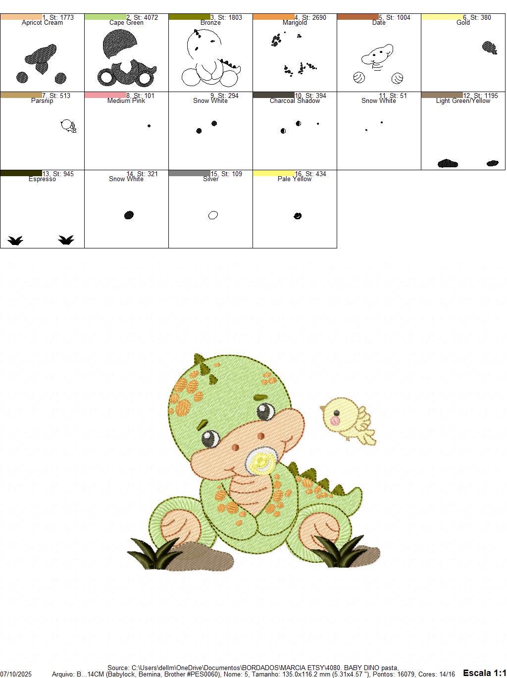 Dinosaur embroidery designs - Baby Boy Dino machine embroidery pattern - Brontosaurus with pacifier - instant digital download pes jef dst