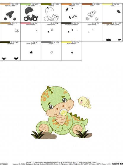 Dinosaur embroidery designs - Baby Boy Dino machine embroidery pattern - Brontosaurus with pacifier - instant digital download pes jef dst