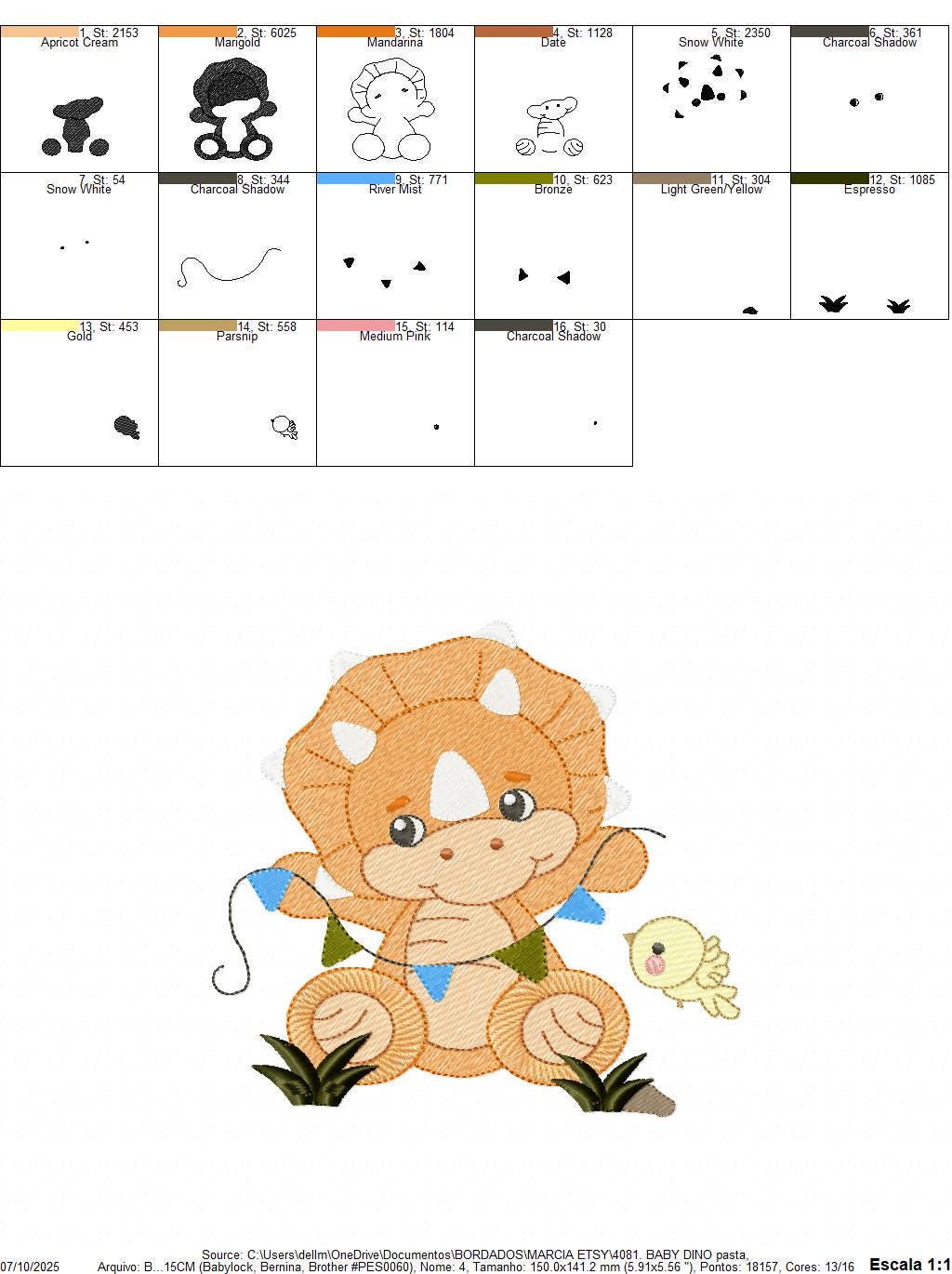 Dinosaur embroidery designs - Dino with flags and birds machine embroidery pattern - Baby Boy Triceratops file - Instant download pes jef