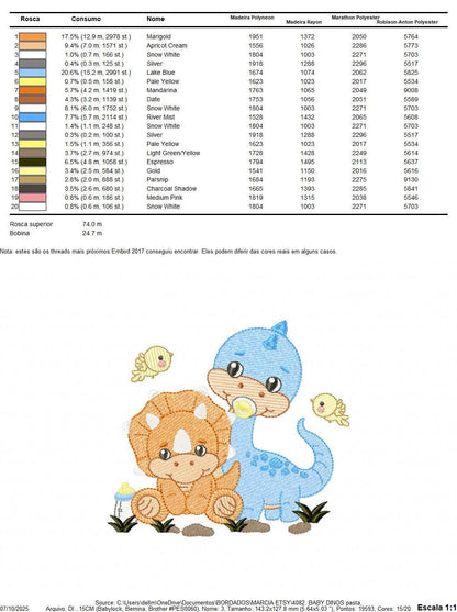 Dinosaur embroidery designs - Dino with pacifier and birds machine embroidery pattern - Brontosaurus and Triceraptor file - Instant download