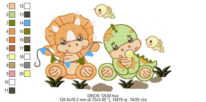 Dinosaur embroidery designs - Baby Dino with pacifier and bird machine embroidery pattern - Boy Tyrannosaurus Triceratops - Instant download