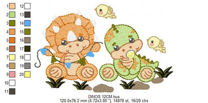 Dinosaur embroidery designs - Baby Dino with pacifier and bird machine embroidery pattern - Boy Tyrannosaurus Triceratops - Instant download
