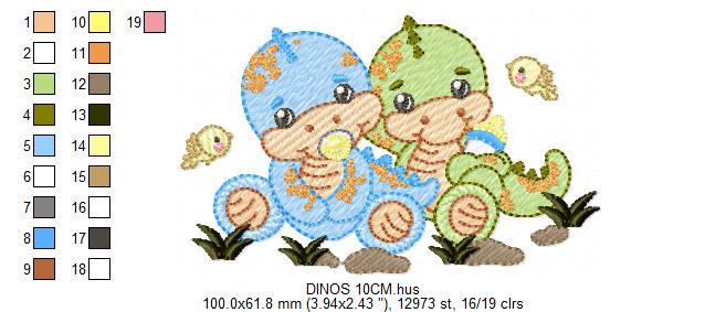 Dinosaur embroidery designs - Baby Boy Dino with pacifier and birds machine embroidery pattern - Brontosaurus T rex - Instant download pes