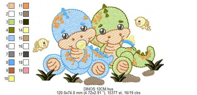 Dinosaur embroidery designs - Baby Boy Dino with pacifier and birds machine embroidery pattern - Brontosaurus T rex - Instant download pes