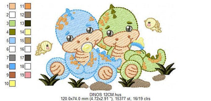 Dinosaur embroidery designs - Baby Boy Dino with pacifier and birds machine embroidery pattern - Brontosaurus T rex - Instant download pes