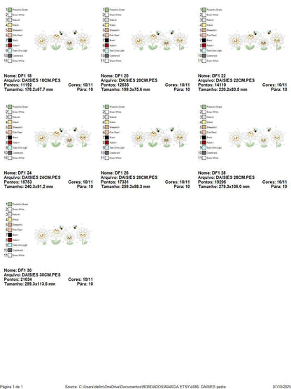 Daisies embroidery designs - Delicate flowers with bees machine embroidery pattern - Floral Kitchen towel - Instant digital download pes jef