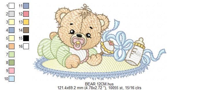 Female Bear with baby bottle embroidery designs - Newborn with pacifier machine embroidery pattern - instant digital download pes jef dst
