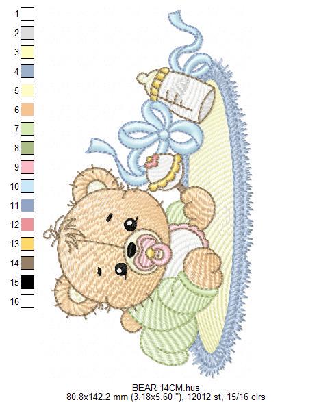 Female Bear with baby bottle embroidery designs - Newborn with pacifier machine embroidery pattern - instant digital download pes jef dst