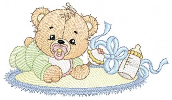 Baby Bear embroidery design - Newborn with pacifier machine and toys embroidery pattern - Baby boy and girl file - Instant digital download pes jef dst