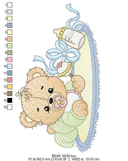 Female Bear with baby bottle embroidery designs - Newborn with pacifier machine embroidery pattern - instant digital download pes jef dst