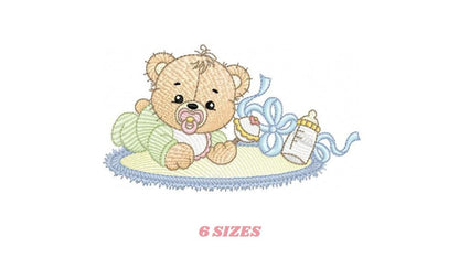 Female Bear with baby bottle embroidery designs - Newborn with pacifier machine embroidery pattern - instant digital download pes jef dst