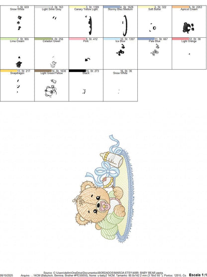 Female Bear with baby bottle embroidery designs - Newborn with pacifier machine embroidery pattern - instant digital download pes jef dst