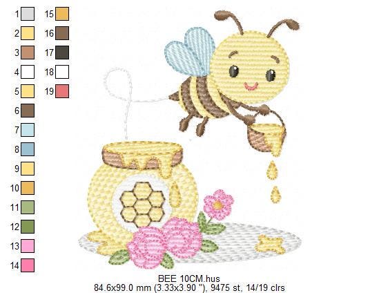 Bee embroidery design - Female Bee with honey pot machine embroidery pattern - Beekeeping Kitchen Towel file - Instant digital download pes