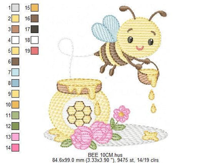 Bee embroidery design - Female Bee with honey pot machine embroidery pattern - Beekeeping Kitchen Towel file - Instant digital download pes