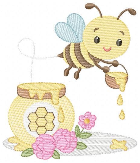 Bee embroidery design - Female Bee with honey pot machine embroidery pattern - Beekeeping Kitchen Towel file - Instant digital download pes