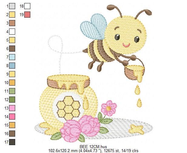 Bee embroidery design - Female Bee with honey pot machine embroidery pattern - Beekeeping Kitchen Towel file - Instant digital download pes