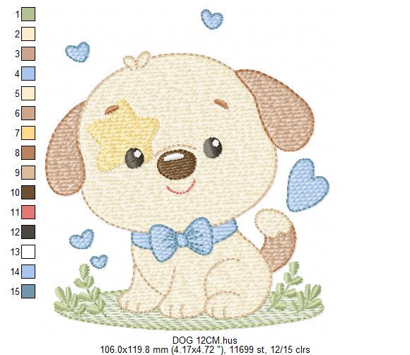 Dogs embroidery designs - Dog with hearts and bow tie machine embroidery pattern - Mutt Rescue Puppy file - Instant digital download pes