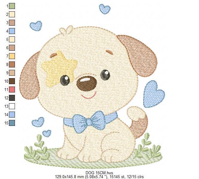 Dogs embroidery designs - Dog with hearts and bow tie machine embroidery pattern - Mutt Rescue Puppy file - Instant digital download pes