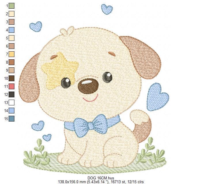 Dogs embroidery designs - Dog with hearts and bow tie machine embroidery pattern - Mutt Rescue Puppy file - Instant digital download pes