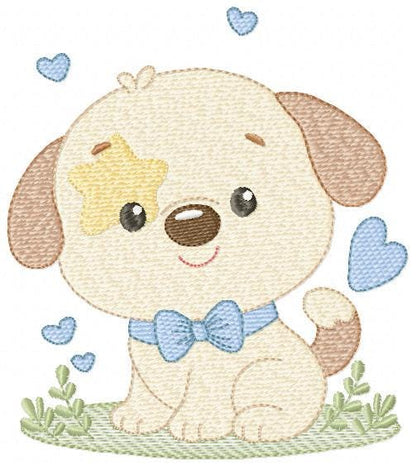 Dogs embroidery designs - Dog with hearts and bow tie machine embroidery pattern - Mutt Rescue Puppy file - Instant digital download pes