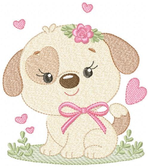 Dogs embroidery designs - Dog with lace and hearts machine embroidery pattern - Mutt Rescue Puppy file - Instant digital download pes jef