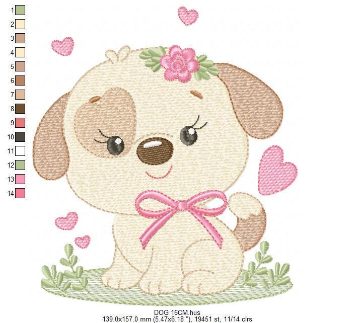 Dogs embroidery designs - Dog with lace and hearts machine embroidery pattern - Mutt Rescue Puppy file - Instant digital download pes jef