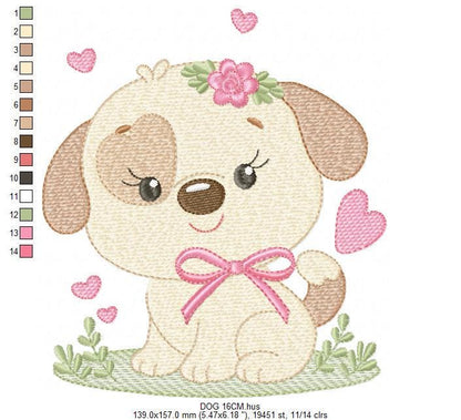 Dogs embroidery designs - Dog with lace and hearts machine embroidery pattern - Mutt Rescue Puppy file - Instant digital download pes jef