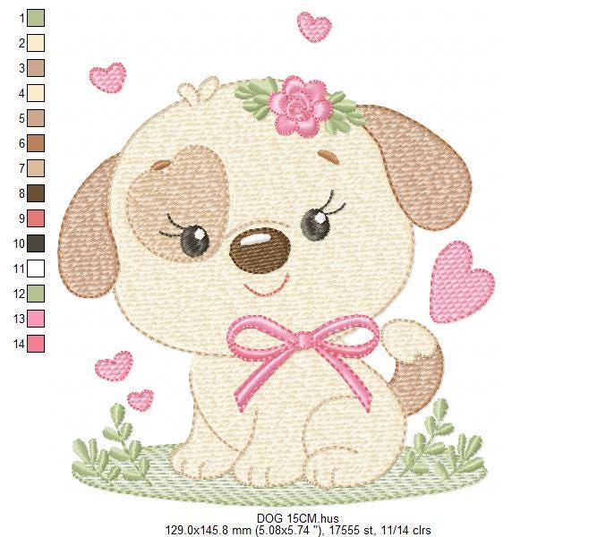 Dogs embroidery designs - Dog with lace and hearts machine embroidery pattern - Mutt Rescue Puppy file - Instant digital download pes jef