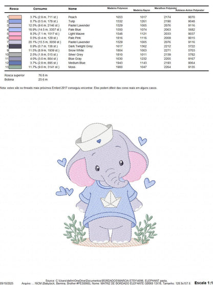 Elephant with hat and hearts embroidery designs - Safari Wild Animal machine embroidery pattern - Baby Boy file - Instant digital download