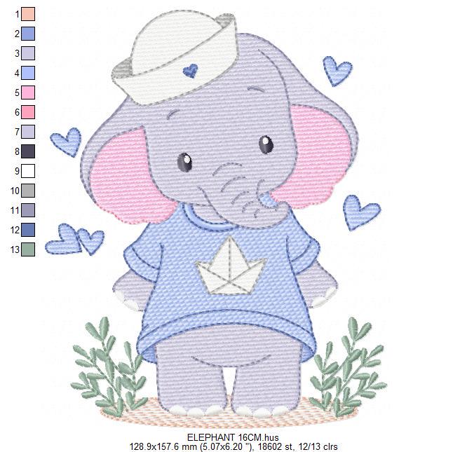 Elephant with hat and hearts embroidery designs - Safari Wild Animal machine embroidery pattern - Baby Boy file - Instant digital download