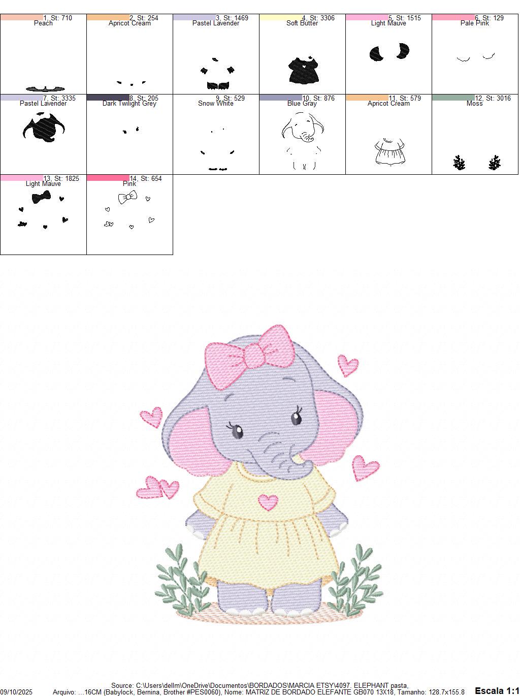 Elephant with dress and heart embroidery designs - Safari Wild Animal machine embroidery pattern - Baby Girl file - Instant digital download
