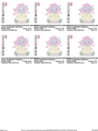 Elephant with dress and heart embroidery designs - Safari Wild Animal machine embroidery pattern - Baby Girl file - Instant digital download