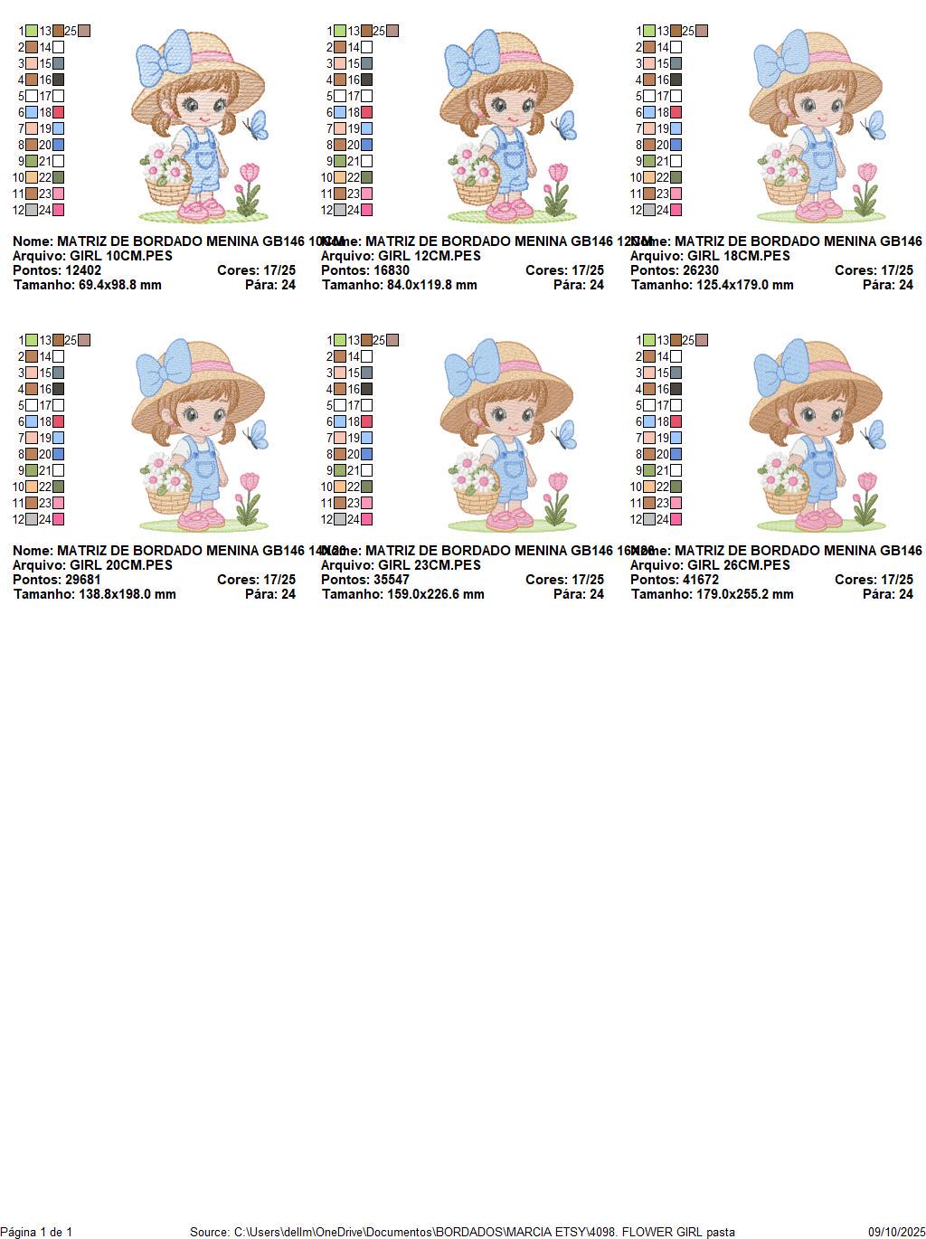 Girl Farmer embroidery designs - Farmer with straw hat and daisies machine embroidery pattern - Girl with flower basket - Instant download