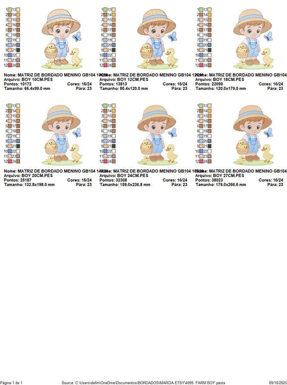 Baby Boy Farmer embroidery design - Boy with straw hat machine embroidery pattern - Boy with ducks - Instant digital download pes jef dst