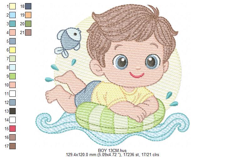 Baby boy embroidery designs - Boy with Children Buoy machine embroidery pattern - Swimming Ocean Sea Lifebuoy file - Instant download pes