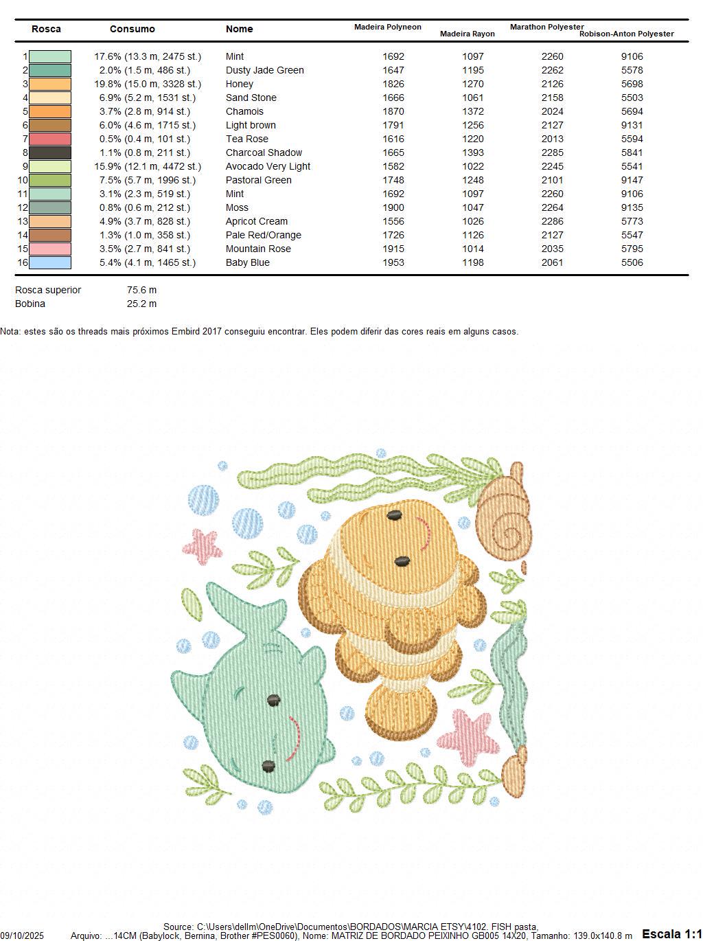 Clown Fish embroidery designs - Ocean animals machine pattern - Orange Fish with shells bubbles stars and algae - Instant download pes jef