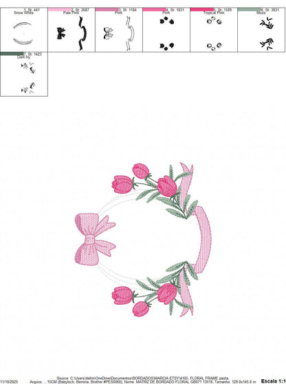 Monogram Tulip Frame embroidery designs - Flower wreath machine embroidery pattern - Floral Kitchen Towel file - Instant digital download