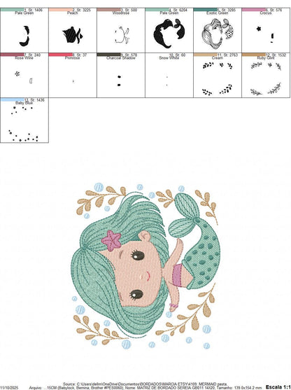 Mermaid embroidery designs - Ocean Sea Princess machine pattern - Mermaid rippled design - Baby Girl file - Instant digital download pes jef