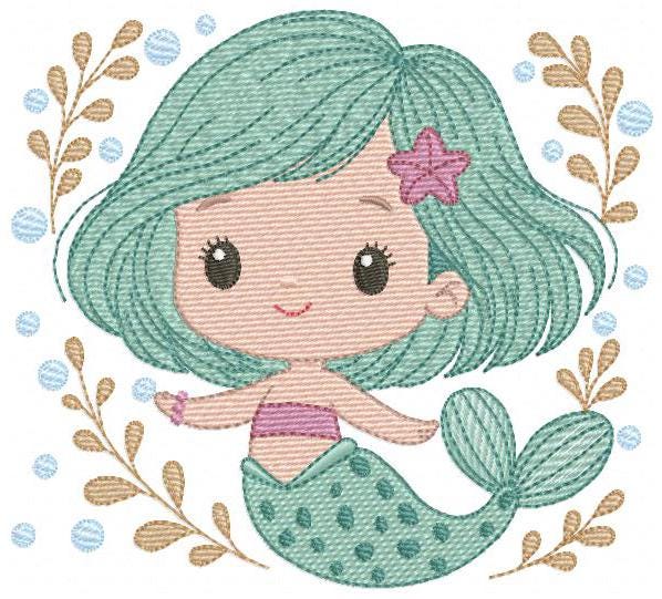 Mermaid embroidery designs - Ocean Sea Princess machine pattern - Mermaid rippled design - Baby Girl file - Instant digital download pes jef
