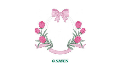 Monogram Tulip Frame embroidery designs - Flower wreath machine embroidery pattern - Floral Kitchen Towel file - Instant digital download