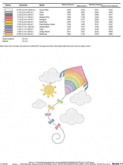 Colorful Kite embroidery designs - Baby Boy Toy machine embroidery pattern - Sunning sky flying clouds - Instant digital download pes jef