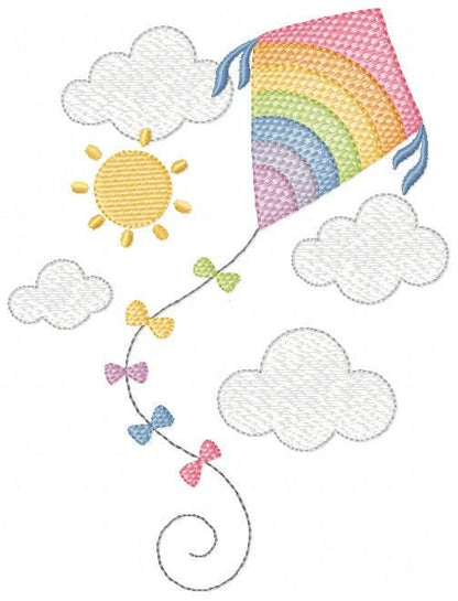 Colorful Kite embroidery designs - Baby Boy Toy machine embroidery pattern - Sunning sky flying clouds - Instant digital download pes jef