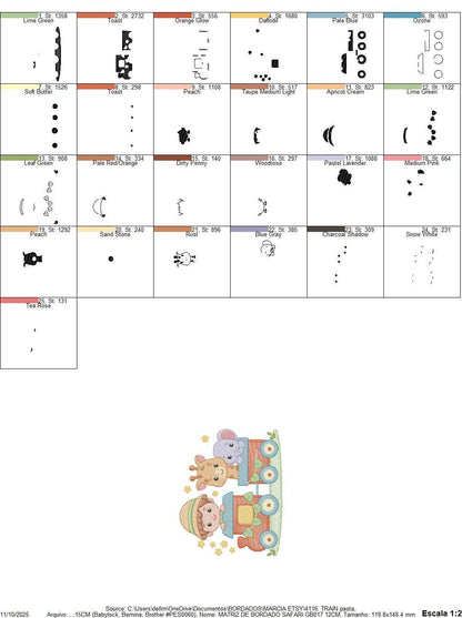 Safari Wild Animal train embroidery designs - Elephant and Giraffe machine embroidery pattern - Baby Boy file - Instant download pes jef