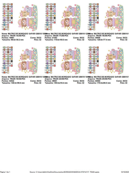 Safari Wild Animals in a train embroidery designs - Elephant and Giraffe machine embroidery pattern - Baby Girl file - Instant download pes