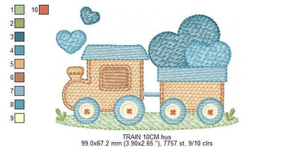 Train with wagon embroidery designs - Train with hearts machine embroidery pattern - Baby boy file - Instant digital download pes jef dst