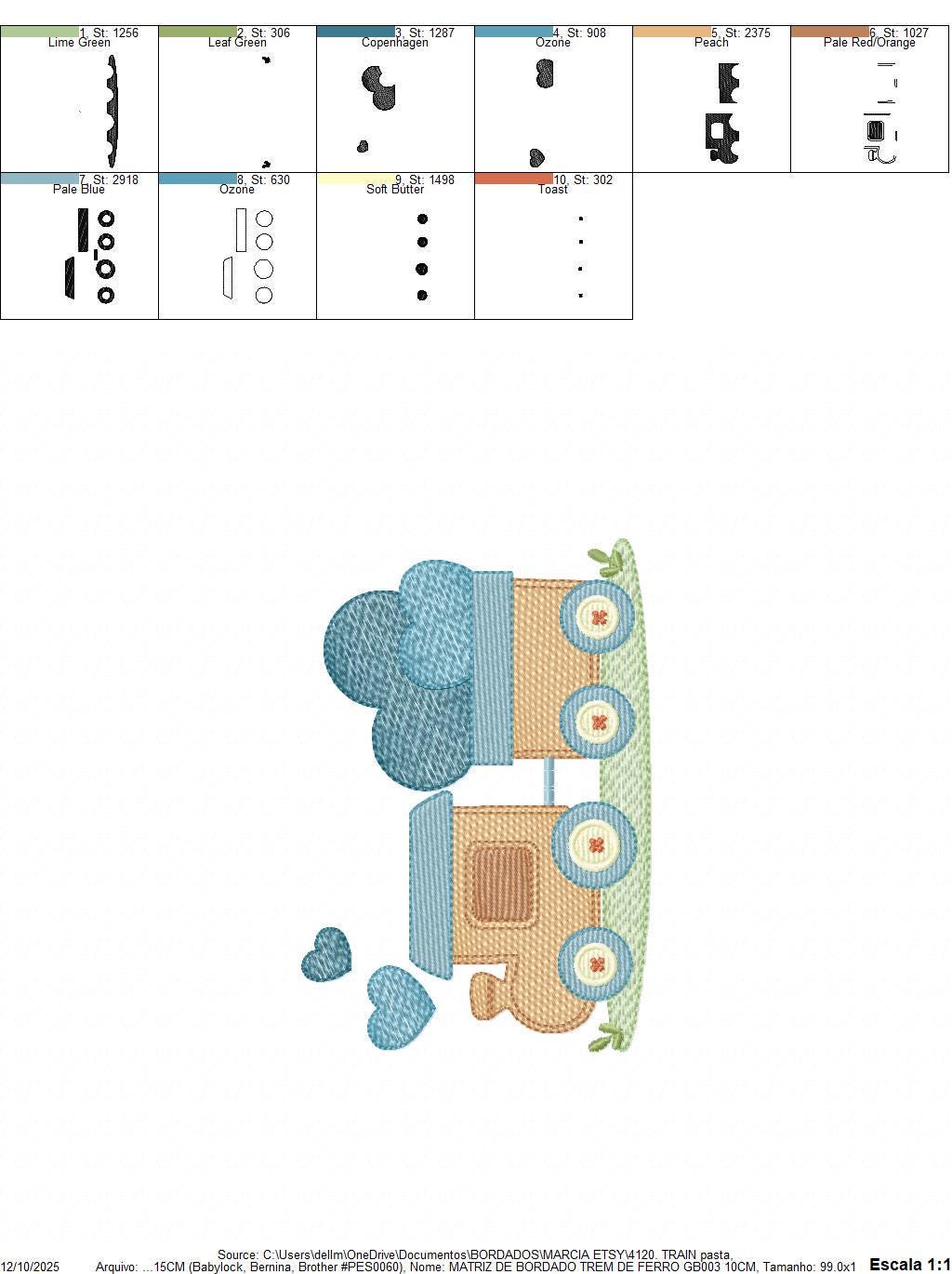 Train with wagon embroidery designs - Train with hearts machine embroidery pattern - Baby boy file - Instant digital download pes jef dst
