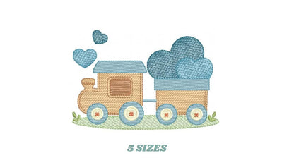 Train with wagon embroidery designs - Train with hearts machine embroidery pattern - Baby boy file - Instant digital download pes jef dst